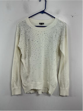 Womans Excellent Condition Express Pullover Long Sleeve Sweater M White Studs